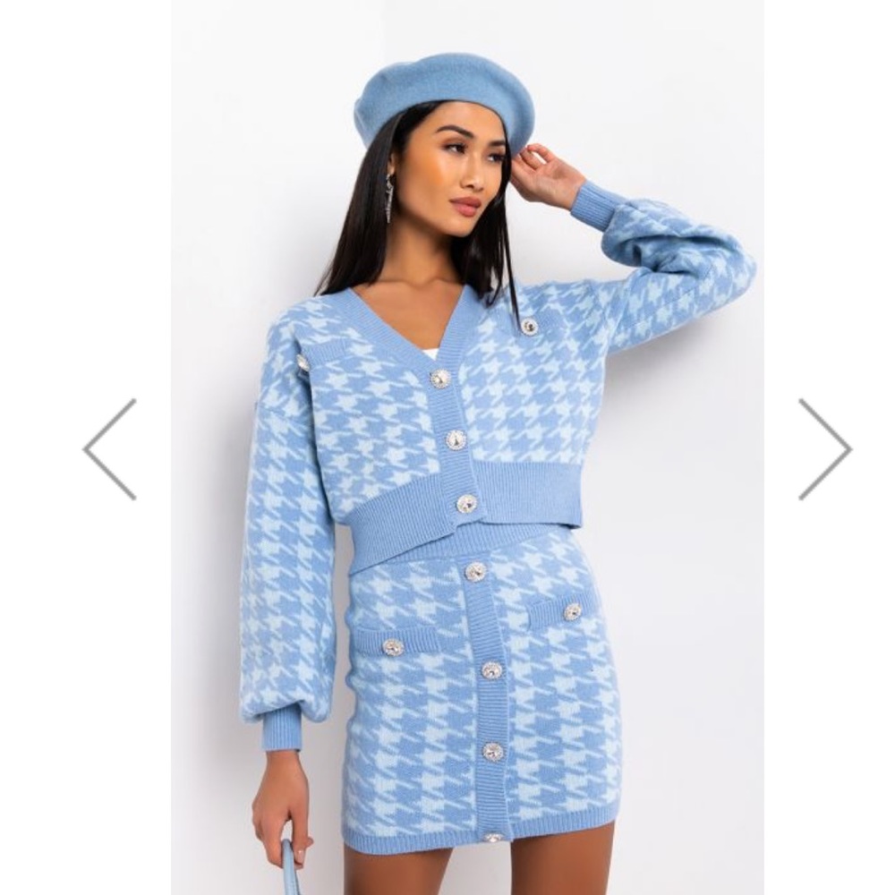 HIGH MAINTENANCE HOUNDSTOOTH CARDIGAN & SKIRT SET